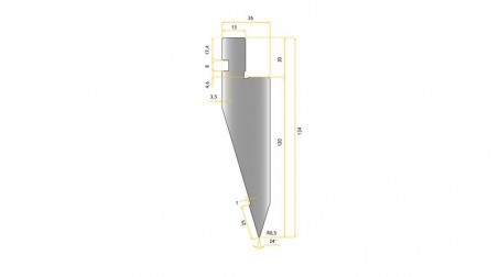 Poinçon 24°,r  0,5 mm, fractionné 800 mm - Vue profil