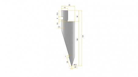 Poinçon 24°, r 0,5 mm, longueur 800 mm - Vue profil 