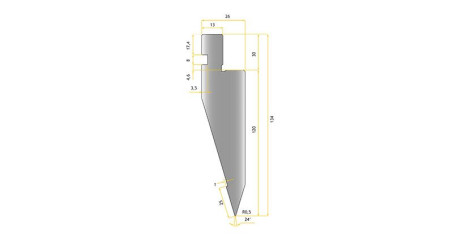 Poinçon 24°, r 0,5 mm, longueur 800 mm - Vue profil 