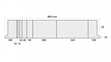 Poinçon 86°, r 0,6 mm, fractionné 800 mm - Vue Face Fractionne 800 mm