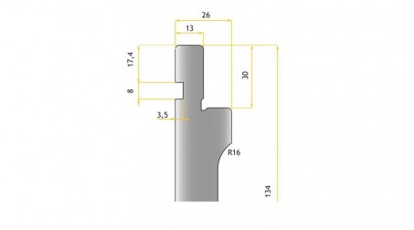 Poinçon 86°, r 0,6 mm longueur 800 mm - Vue profil partie Haute