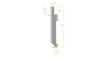 Poinçon 86°, r 0,6 mm longueur 800 mm - Vue profil